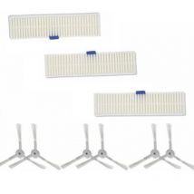 Lot de 3 filtre à poussière et 6 brossettes latérales, Haute efficacité, Compatibles avec Les aspirateurs Robot Explorer Série 60, Blanc