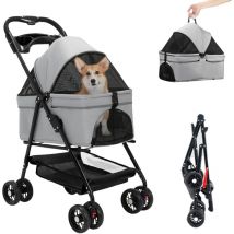 Poussette Chien 3-en-1, Poussette pour Chien Chat, Voyage Transporteur Amovible, Pliable Portable Landau pour Animaux - Gris