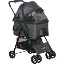 Poussette pour chien 3 en 1 - poussette buggy, panier de transport, panier voiture - acier noir Oxford gris