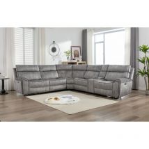 Furniture One - Power Corner Recliner Sofa Set Light Grey - 5 Seater With Cup Holders