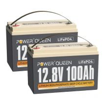 Batterie Lithium 12V100Ah 1280Wh Rechargeable LiFePO4 Power Queen bms 100A, 4000-15000 Cycles, Pour Camping Car, Caravane, solaire, Hors réseau,