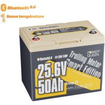 Power Queen - Batterie Lithium 24V50Ah 1280Wh LiFePO4 Bluetooth 5.0, protection à basse température, bms 50A amélioré, pour bateau, moteur hors-bord