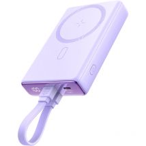 Powerbank magnétique 10000mAh 20W avec support + câble Lightning - USB-C violet