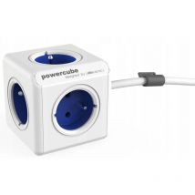 Allocacoc - PowerCube Extended fr Blue - Voleur multiple avec 5 bouchons en forme de cube, Couleur Blanco et Bleu