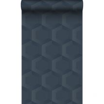Origin Wallcoverings - papier peint hexagone 3d bleu foncé