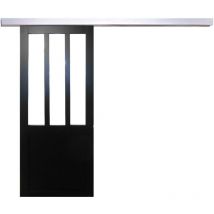 Gd Menuiseries - Porte Coulissante Atelier Noir Vitrée H204 x L83 + Rail Alu