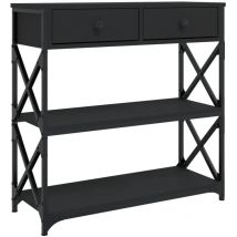 Práctica mesa consola de entrada, mesa auxiliar con cajones y estantes, 75 x 28 x 75 cm, madera contrachapada negra y metal DEC032148