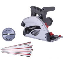 Practixx - Scie circulaire plongeante PX-TS-55 avec rail de guidage 150 cm (3x 50cm) - 1200 w - Profondeur de coupe 55mm - Lames Ø160mm 24 et 48