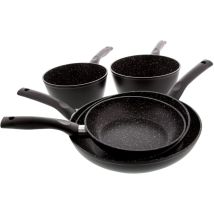 Pradel Excellence, P0002063/55005mn, Set Di 3 Padelle 20,24,28 Cm + 2 Pentole Da 18,20 Cm, In Pietra Esterna, Colore Nero, Forma Rotonda