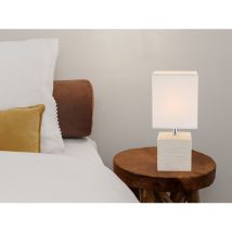 Tischleuchte geri eckig Weiß mit Keramikfuß und Stoffschirm, Höhe 29cm