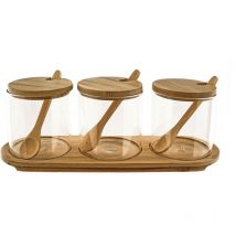 Mulex - Praktische Vorratsbehälter Aus Glas Mit Holzplatte, Holzdeckel & Holzlöffel