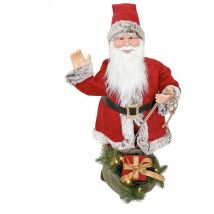 Mediawave Store - Père Noël Rouge et Gris 144207 80H cm décorations avec Son, Lumière et Mouvement