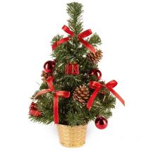 Premier Decorations - 30cm Premier Green Mini Christmas Tree Decorated in Red & Gold
