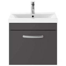 Nuie - Athena Wall Hung 1-Drawer Vanity Unit with Basin-1 500mm Wide - Gloss Grey