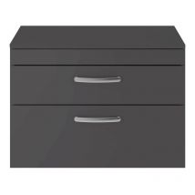 Athena Gloss Grey 800mm Wall Hung 2 Drawer Vanity Unit with Worktop - ATH081W - Grey - Nuie