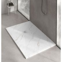 Siena - Premier Calcatta White Marble Stone Resin Ultra-Slim 25mm Rectangular Shower Tray - 1400 x 700