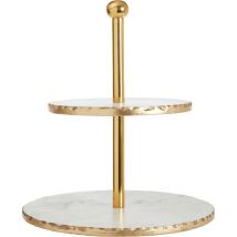 Premier Housewares - 2 Tier White Marble / Gold Finish Cake Stand