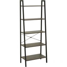 Premier Housewares - Interiors by Premier Functional Five Tier Dark Oak Veneer Ladder Shelf Unit, Stylish Industrial Narrow Shelf, Versatile Cupboard
