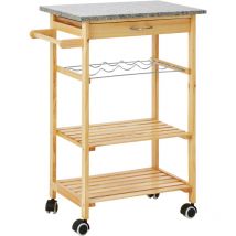 Interiors by Premier Pinewood Large Kitchen Trolley, Stylish and Functional 4 Tier Trolley, Modern Marble Top Kitchen Trolley