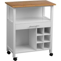Wadiga - Premier Housewares White and Bamboo Top 1 Drawer Kitchen Trolley