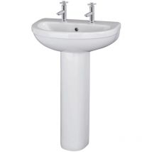 Ivo Basin and Full Pedestal 555mm Wide - 2 Tap Hole - Nuie