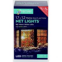 Premier - 1.7m x 1.2m 180 led Multi Action Christmas Net Window Light - Warm White