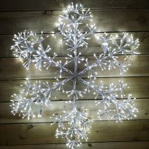 Premier Decorations - Premier 90cm Silver Starburst Snowflake Wall Window Decoration With 660 White LEDs