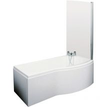 Nuie 1700mm x 900mm Right Hand B Shape Shower Bath with Screen and Front Panel - SBATH08