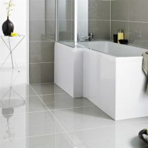 L Shaped Shower Bath Front Side Panel Modern Bathroom White Gloss mdf 1700mm - White