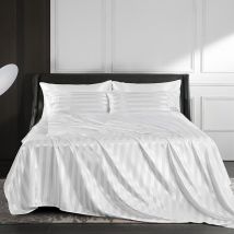 Premium 4-teiliges Bettwäsche-set – Elastisches Spannbettlaken (153x203 Cm) + Bettlaken + 2 Kissenbezüge – Eleganter Streifendruck – Weiches, 