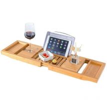 Sweevt - Premium Bamboo Bath Caddy - Extendable Luxury Home Relaxation Spa Experience for Bathtubs with Book Stand Candle Holder - Compatible with