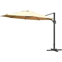 Premium - Ombrellone da giardino decentrato in alluminio con telo ecrù in poliestere 250 gr/mq da ø 350 cm con airvent. Ombrellone rotante a 360° con