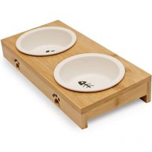 Xidjuikm - Premium Station d'Alimentation pour Chats - 2 Gamelles pour Chat - Ensemble de Bols Grands Blancs en Céramique pour Eau et Nourriture