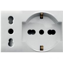 Presa Schuko bipasso e presa P17/11 2P+T 10/16A 3 moduli Bianco S44 Ave Whitek 44609015MB