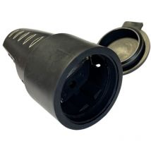 Zorei - Presa Schuko Volante Con Contatto Messa a Terra Femmina IP44 Gomma AntiSpruzzo Con Copperchio 16A/250v Nera
