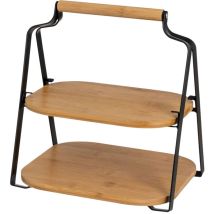 Présentoir 2 plateaux – Bambou et métal – Dimensions 26x20x28 cm – Structure pliable – UNIMASA