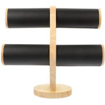 Présentoir à bracelets à deux niveaux, présentoir à bijoux en bois et cuir, organisateur de bracelets