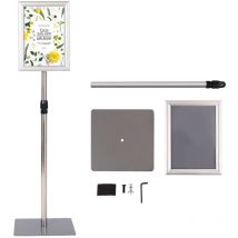 Présentoir d'Affichage Menu A4 avec Pied Panneau d'Affichage Hauteur Réglable Acier inoxydable Base dia.28 cm Argent CW5532 Maison Chic