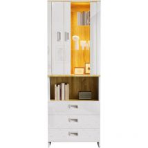 Présentoir de 181,5 cm de haut, façade blanche brillante, armoire à porte en verre transparent, avec éclairage led réglable, design moderne pour