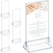 Présentoir de table, lot 6, pour menus, photos, etc. au format A6, mariage, acrylique, transparent et argenté - Relaxdays