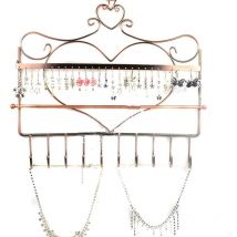 Présentoir mural multifonctionnel en métal en forme de cœur pour boucles d'oreilles, colliers, bracelets, bijoux (bronze)