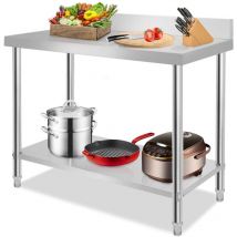 Naizy - Tavolo Gastronomico in Acciaio Inox 100 x 60 x 85 cm con Backplane e Piedini Regolabili, Capacità di Carico 250 kg