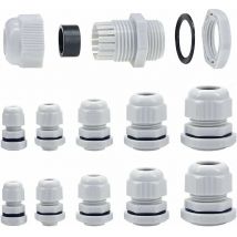 Presse-étoupes M10-M25 10mm-25mm rembourrage presse-étoupes à empiler avec écrou de blocage et rondelle (M10-M25 40pcs)