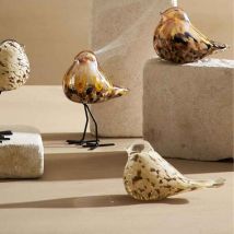 Presse papier oiseau verre beige doré 14x6x8cm