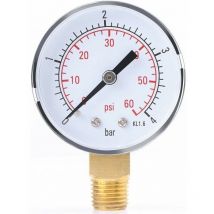 Pressure gauge for air oil or water 0-4bar / 0-60psi NPT, 1/4 "NPT Bottom Mount