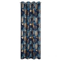 Rideau 140x250 Rina bleu marine doré avec un imprimé botanique brillant prêt sur oeillets Eurofirany
