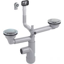 Prevex - Flexloc Siphon, platzsparend, universal, komplett mit 1,5 oder 2 Becken inkl. Ablaufgarnitur, Magnetabdeckung und 2 Überläufen für