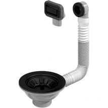 Prevex - Mattschwarzes Korbventil mit Siebkorb und Ablaufgarnitur/Siphon ablaufventil – für Siphons von Küchenspülen mit 1½ Zoll Überwurfmutter aus