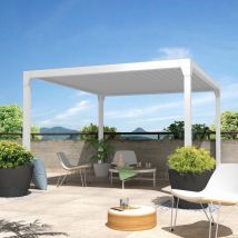 Intersun - Pérgola bioclimática autoportante gregal 3,50x4,00 m Cilindro con mando a distancia (Blanco)