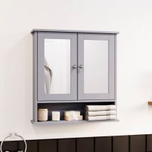 Priano 2 Door Bathroom Cabinet With Shelf Mirrored Wall Mounted Cabinet, Grey